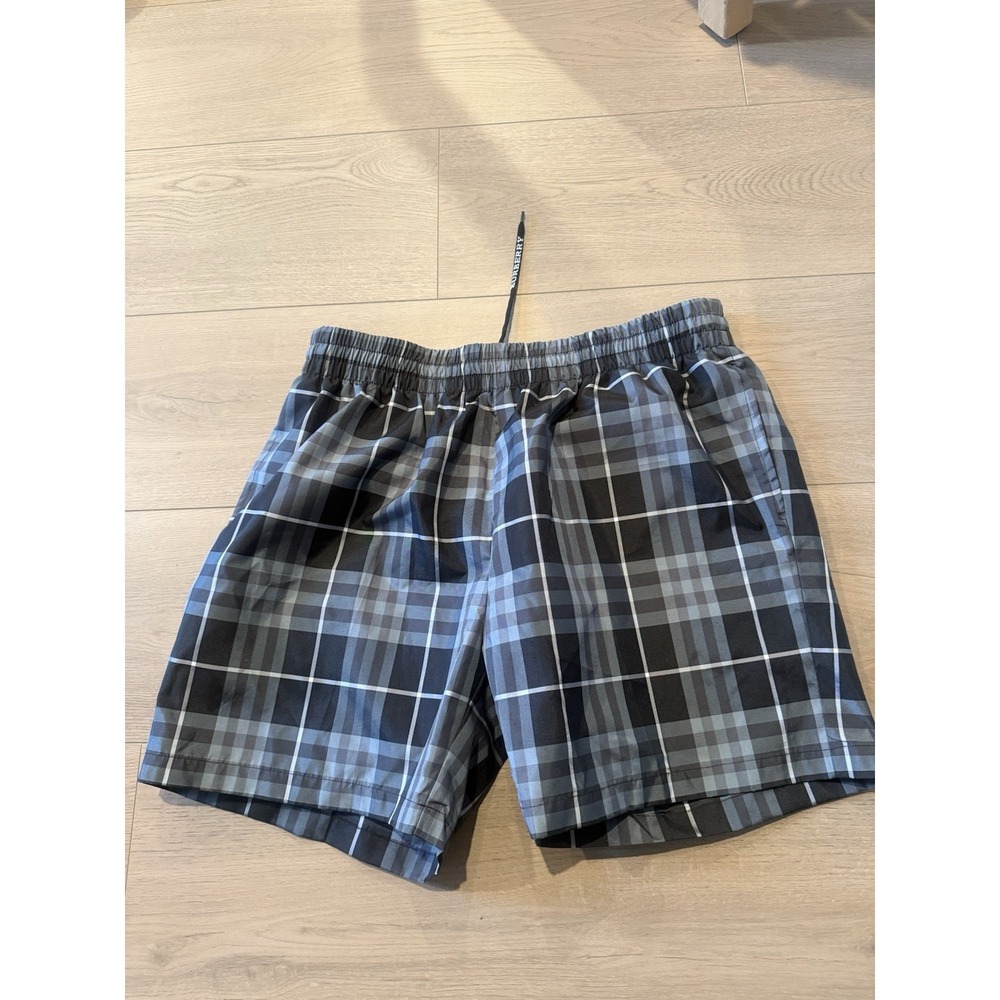 BURBERRY Men's Swim Trunks Size M Check Plaid Gray Black